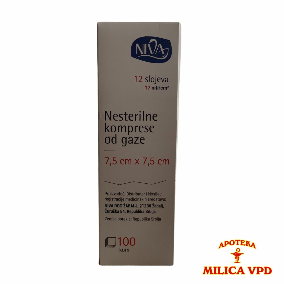 Niva nesterilna kompresa 7,5x7,5cm A100