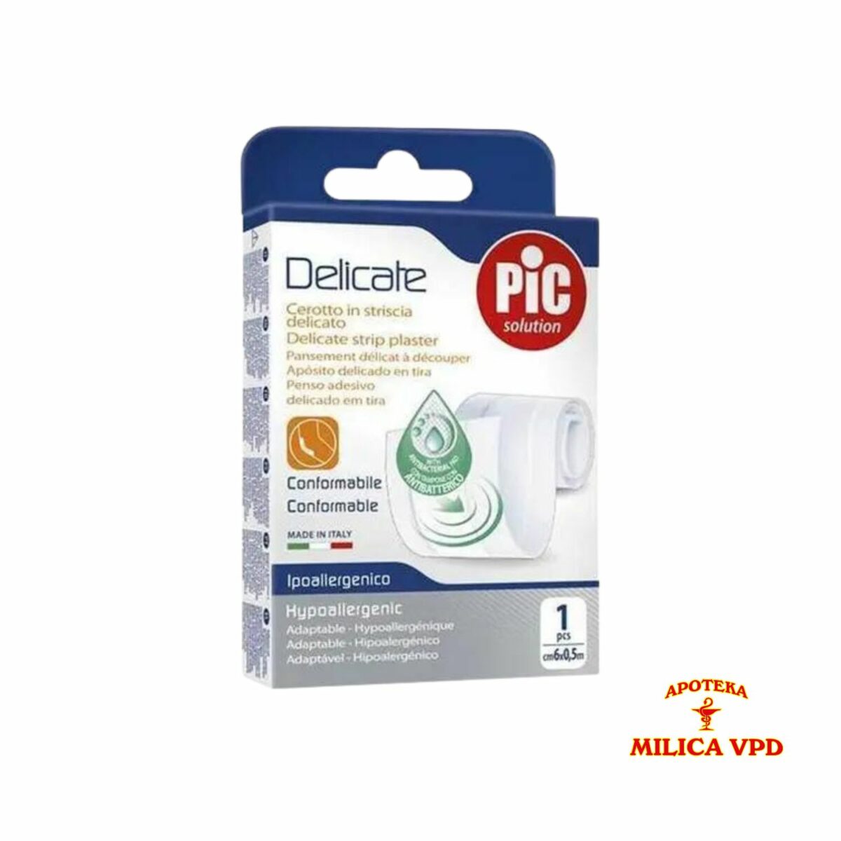 Pic Antibakterijski flaster 6x0,5m 1 komad beli