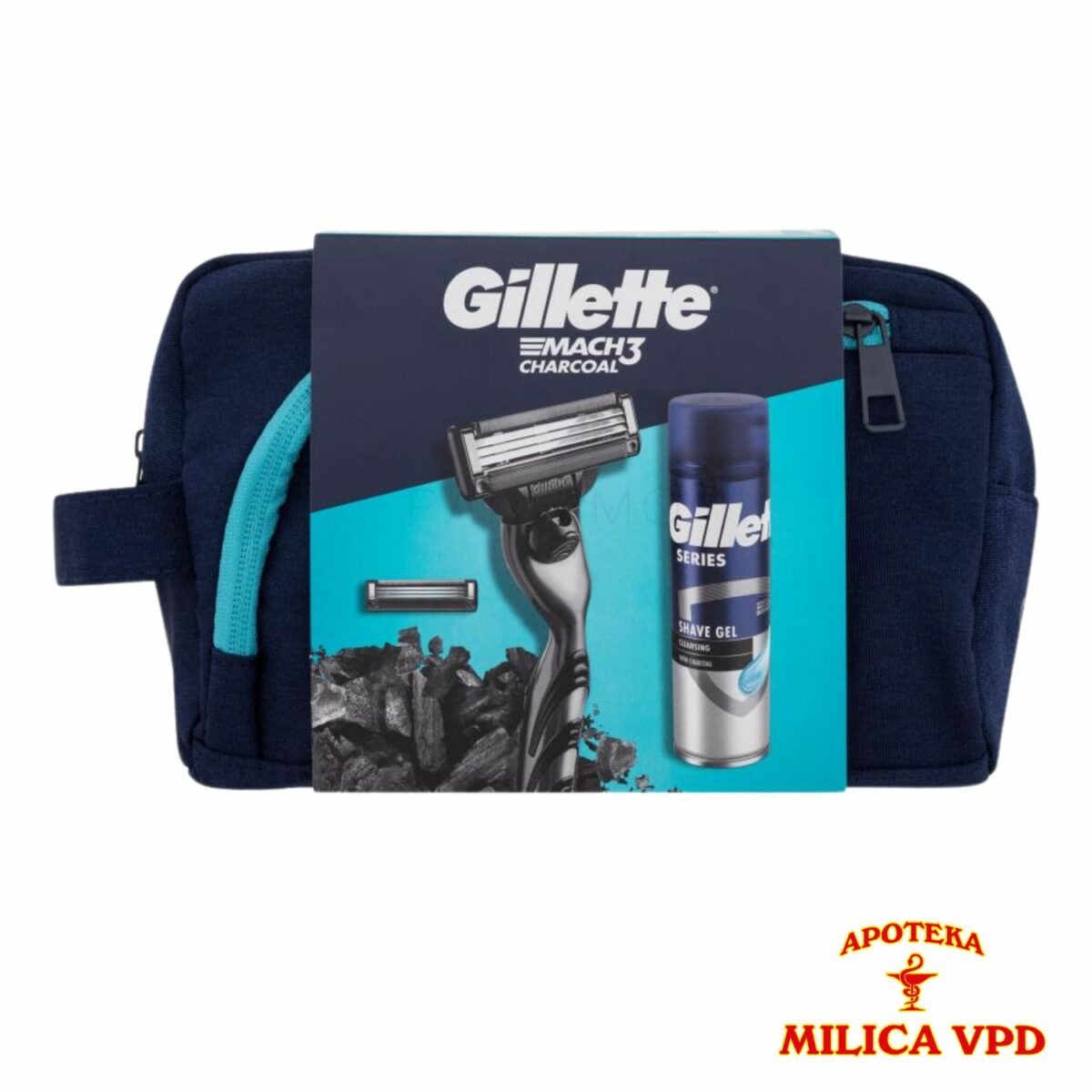 Gillette Mach 3 Charcoal neseser brijač + gel za brijanje 200ml