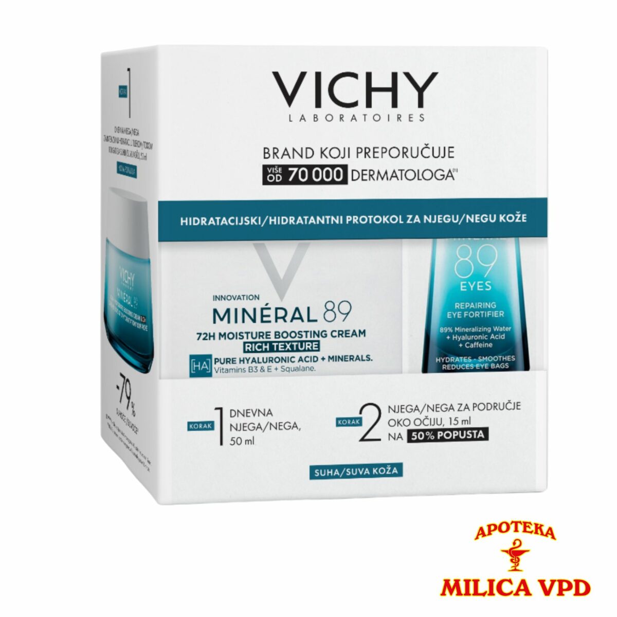 Vichy Mineral 89 krema za hidrataciju i negu suve kože 50ml i + Vichy Mineral 89 nega za područje oko očiju 15ml