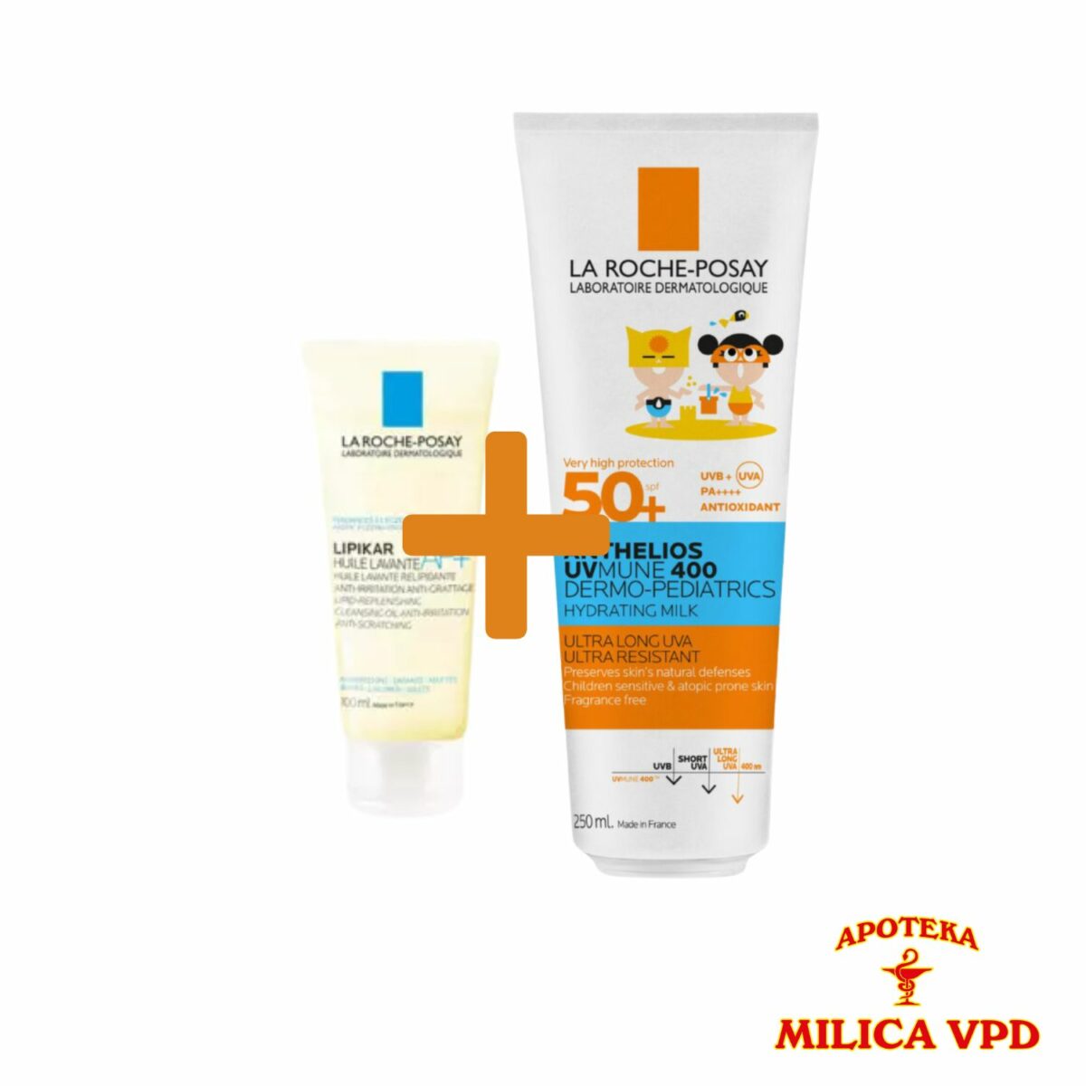 La Roche-Posay ANTHELIOS DP Mleko za zaštitu od sunca za osetljivu deciju kožu lica i tela SPF50+, 250 ml + La Roche-Posay LIPIKAR HUILE LAVANTE AP+ Ulje za tuširanje 100ml
