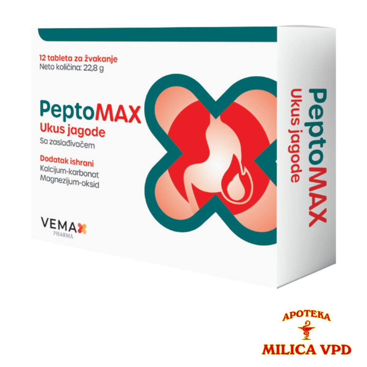 Peptomax 12 tableta za žvakanje - ukus jagode