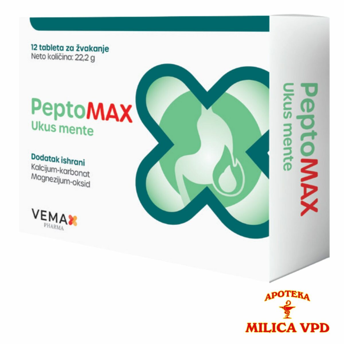 Peptomax 12 tableta za žvakanje - ukus mente