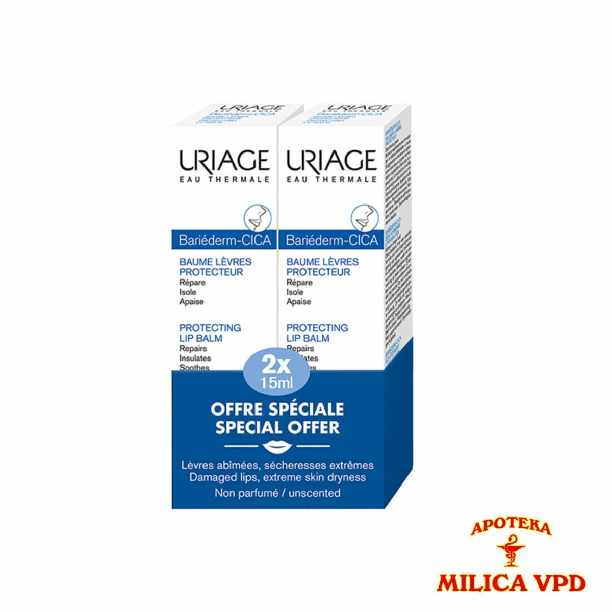 Uriage Bariederm Cica balzam za usne15ml AKCIJA PROMO PAKOVANJE 1+1