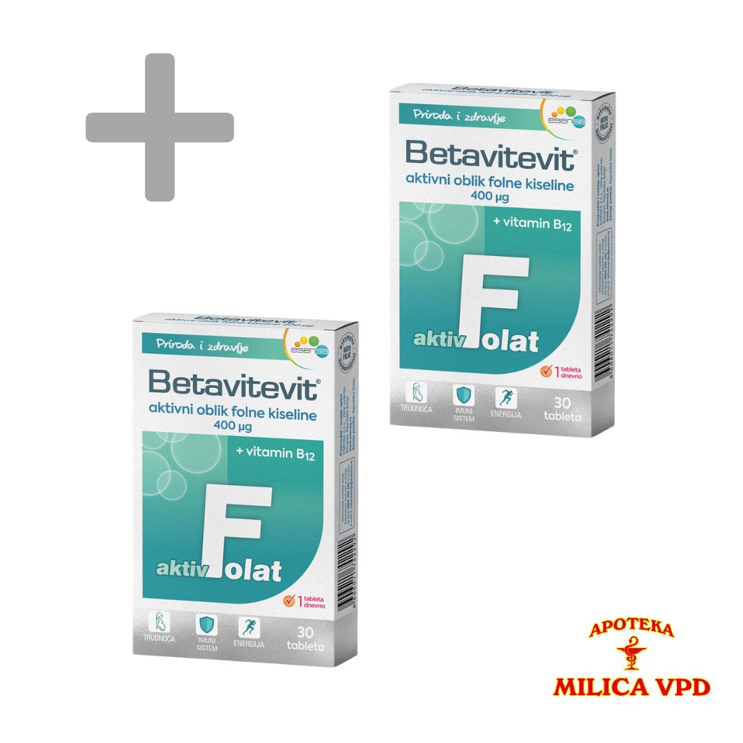 Betavit aktivni oblik folne kiseline 400mcg 30 tableta 1+1 GRATIS