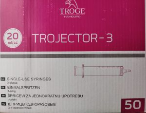 Špric 20ml trodelni plastični sterilni sa gumom TROGE